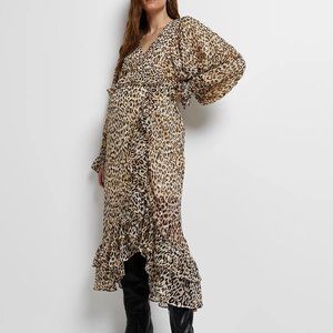 RIVER ISLAND BEIGE LEOPARD PRINT MATERNITY WRAP DRESS SIZE 4